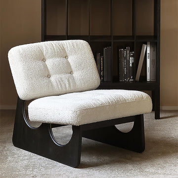 Modern Boucle Lounge Chair White & Black Accent Chair Ash Wood Upholstery